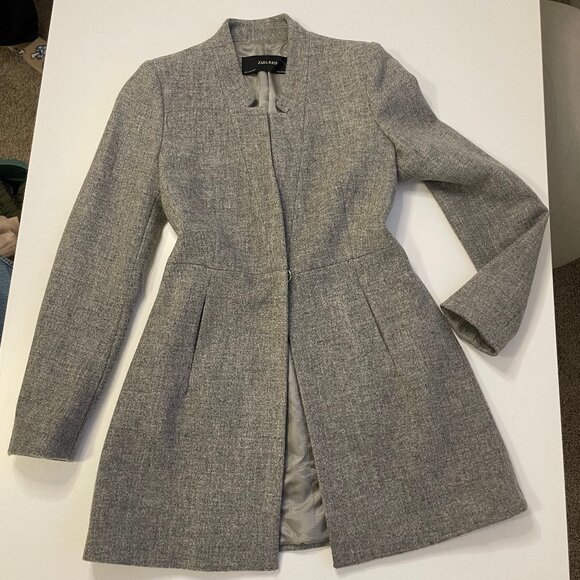 ZARA Grey Wool Coat with Pockets - Picture 1 of 6